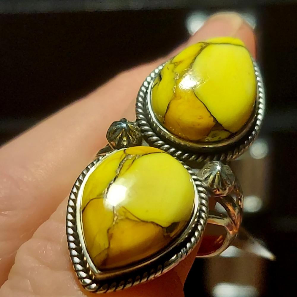 Kingman Honey Dalia Double Stone Sterling Silver Size 9